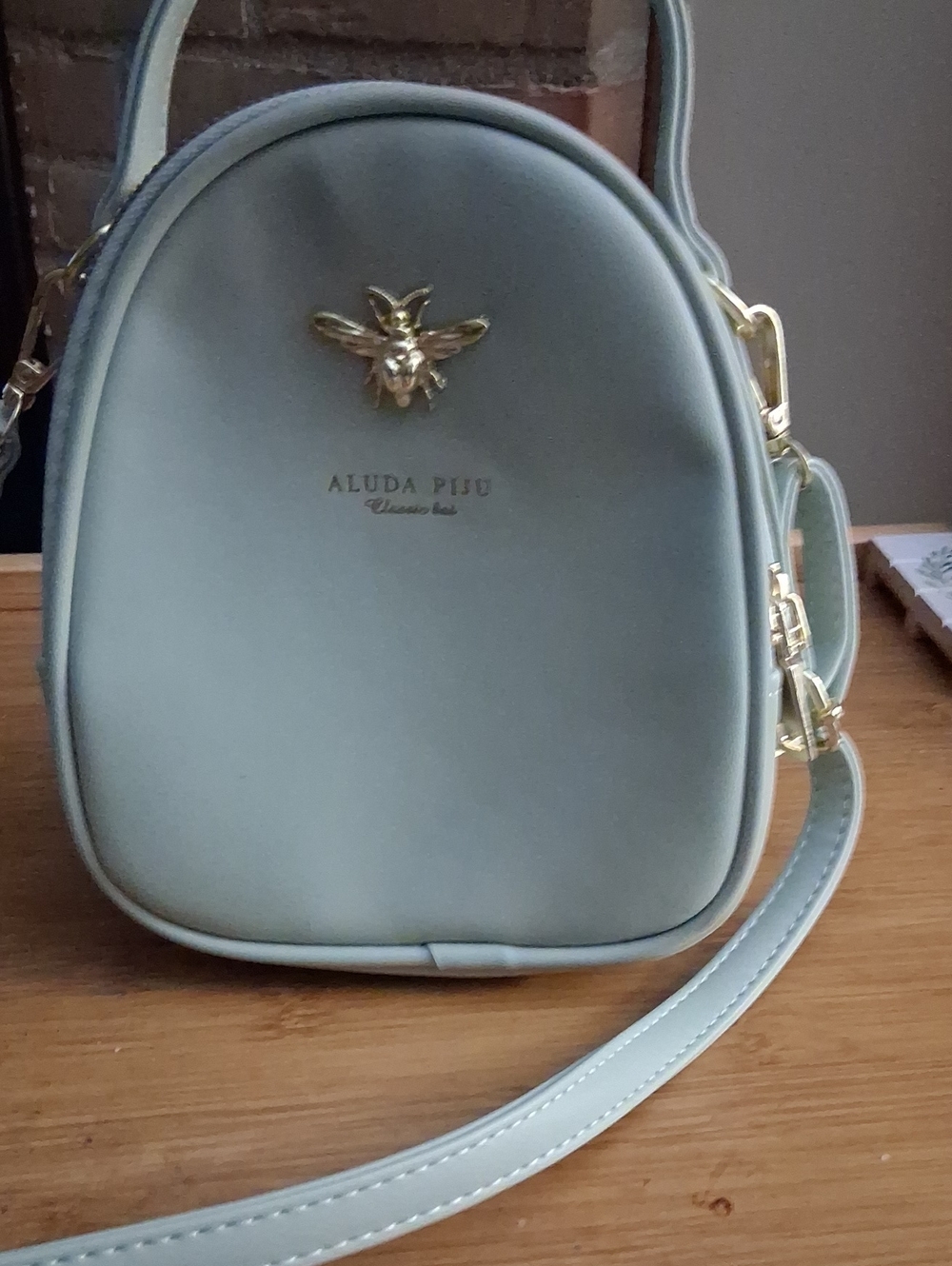 Mint Green Crossbody Bag with Gold Bee Accent